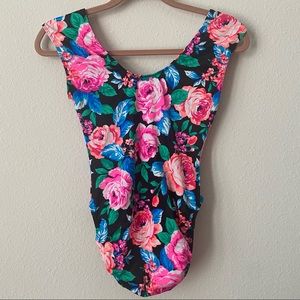Vintage 80s Stevi Brooks Floral Spandex Leotard
